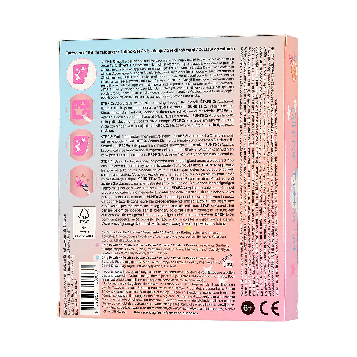 Souza glitter tattoo set eenhoorn