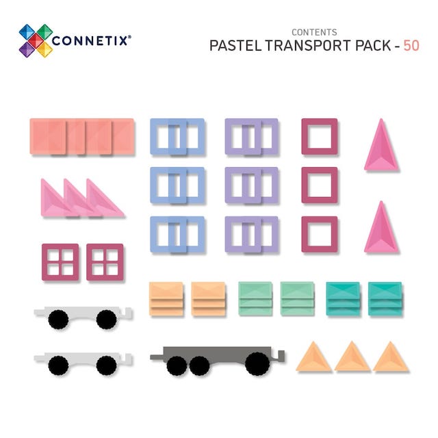 Connetix Pastel Transport Pack 50 stuks – Magnetisch speelgoed in pastelkleuren