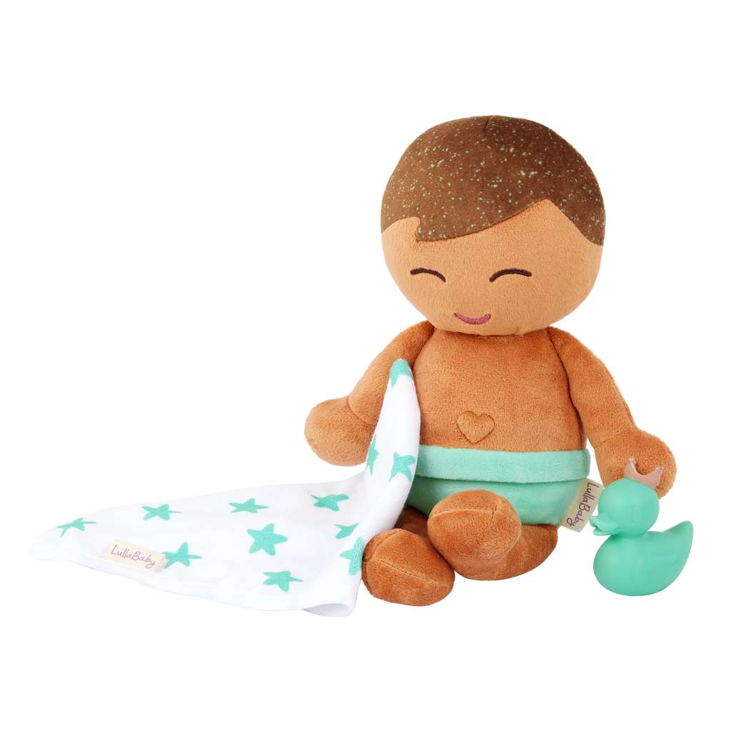 Lullababy badpop jongen 35 cm met handdoek en badeendje