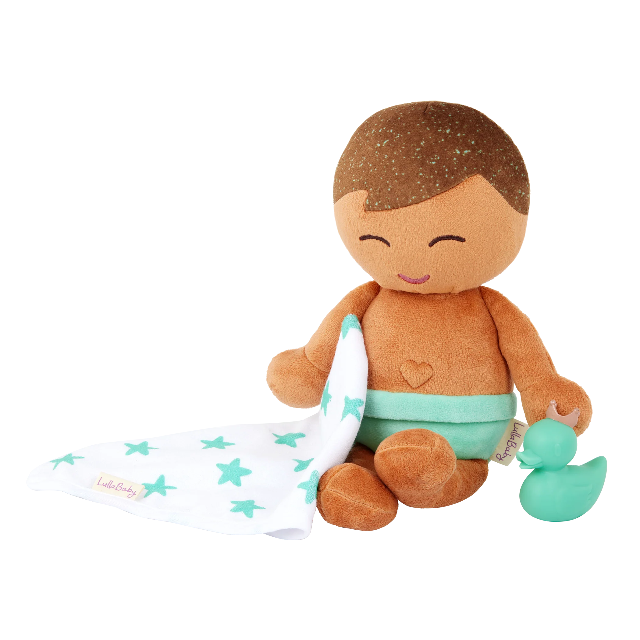 Lullababy badpop jongen 35 cm met handdoek en badeendje