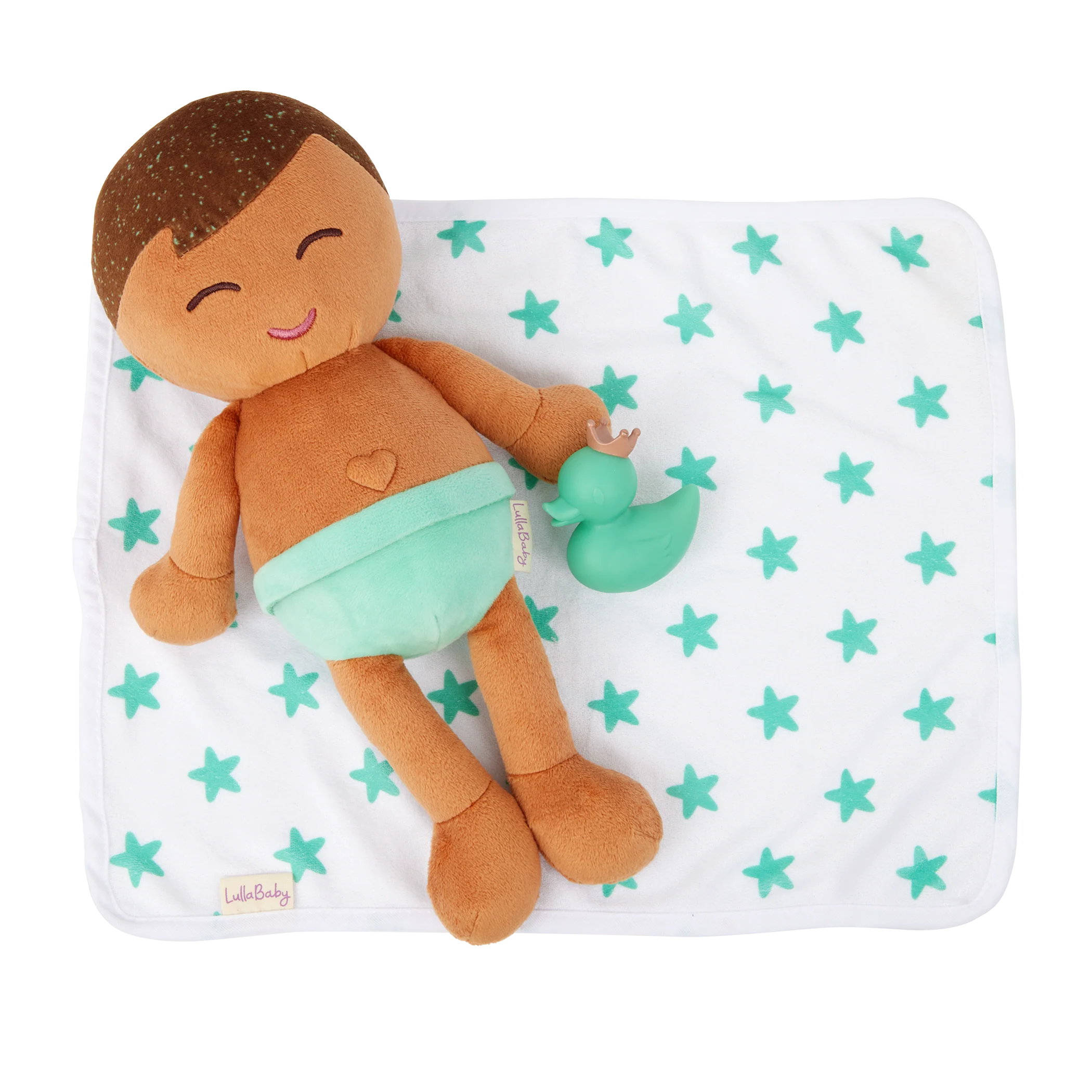Lullababy badpop jongen 35 cm met handdoek en badeendje